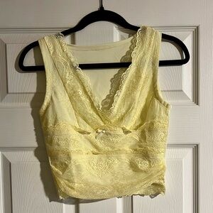 💛Buy two, get one💛 Yellow Lace V neck Cropped Top